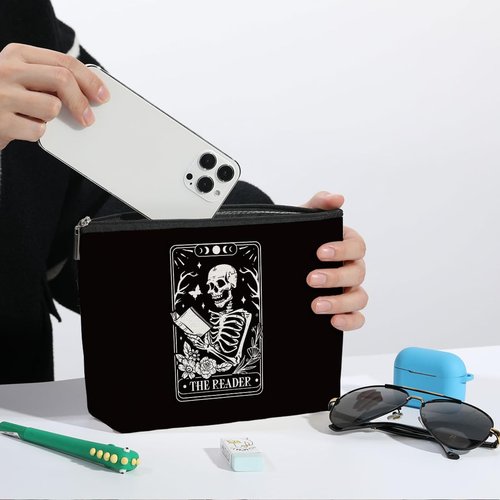 Skeleton Skull Tarot Cards Goth Makeup Bag, Spooky Gifts for Book Lovers, Halloween Party Favors, Toiletry Bag