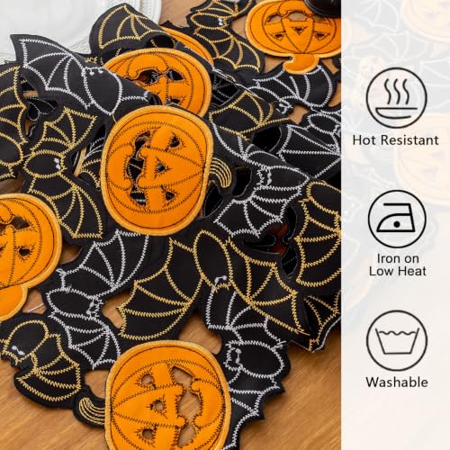 Joyfol Day Halloween Table Runner 14x33 Inch Bats & Pumpkins Variation of THIS listing