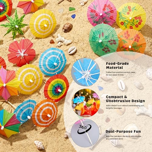 Colorful Cocktail Umbrellas 60Pcs Tropical Drink & Food Garnish Picks