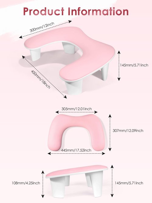 Arm Rest for Nails Tech - U-shaped Manicure Nail Hand Rest Pillow Cushion, Big Microfiber Leather Nail Arm Rest Stand for Acrylic Nail Art Tech (Pink)