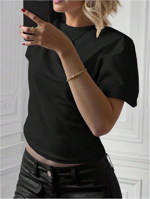 GORGLITTER Women's Cinched Waist Dolman Sleeve Top - Short Sleeve Crewneck in Stylish Design