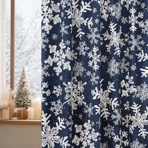 Christmas Sheer Window Valance 52x14 Inches Snow Blue Foil 2-Pack
