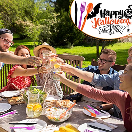 60-Piece Halloween Plastic Cutlery Set - Disposable Forks Spoons Knives for Parties