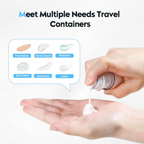 Rusikia Acrylic Travel Bottles for Toiletries with Label 1.7 Oz 50ml Empty Refillable Leakproof Travel Bottles Lotion Dispenser for Hand Cream Liquids Makeup Skincare - 2Pack