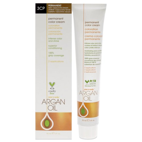 One N' Only Permanent Hair Color - Argan Oil Infused Hair Dye for Rich Gray Coverage - 3CP Dark Cappuccino Brown (3 oz)