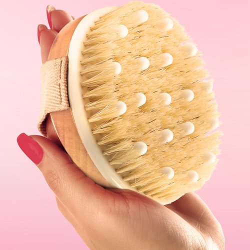 Essential Aura Dry Body Brush – Eco-Friendly Natural Bristles for Gentle Exfoliation, Skin Renewal, Improved Circulation & Lymphatic Support – Perfect Detox & Spa Self-Care Accessory (Tan)