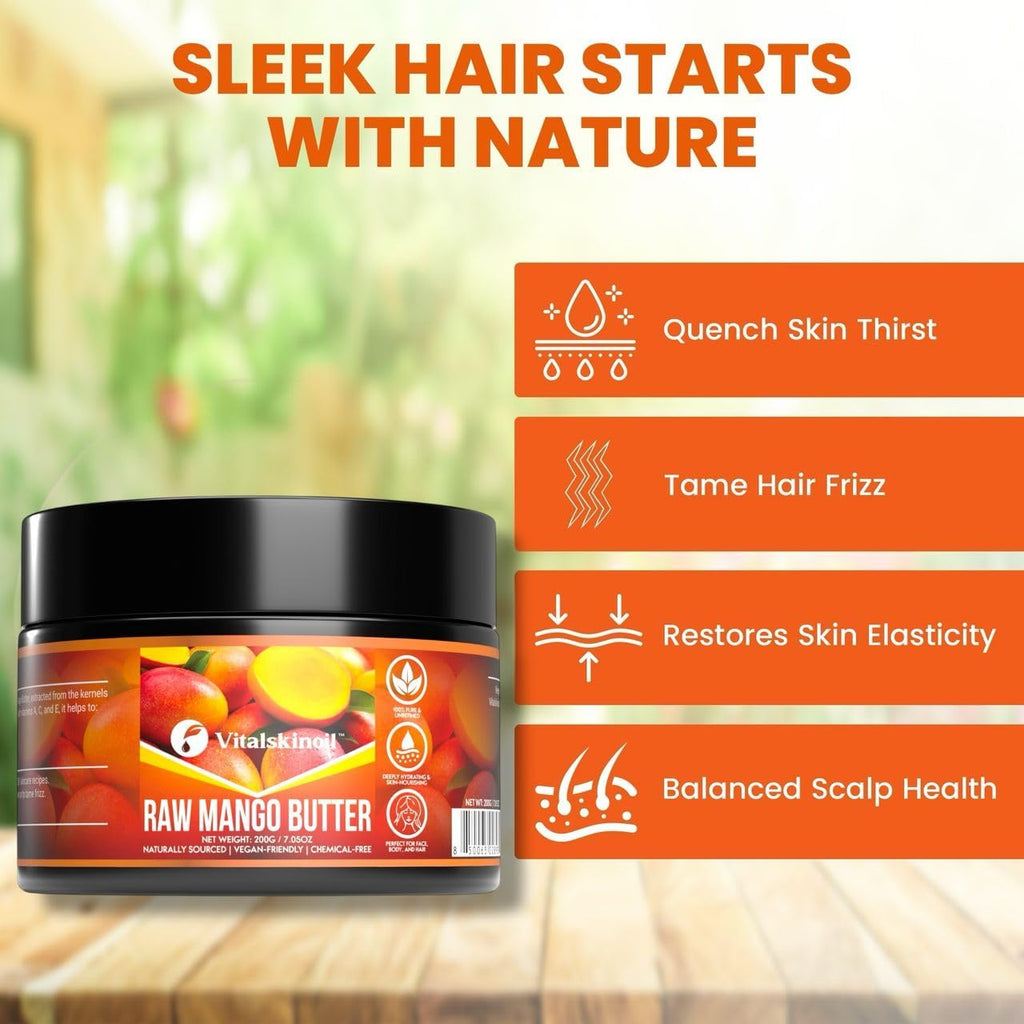 VITALSKINOIL Mango Butter Raw, for skin body and hair moisturizer, 100% Natural unrefined and Organic 7.05 oz