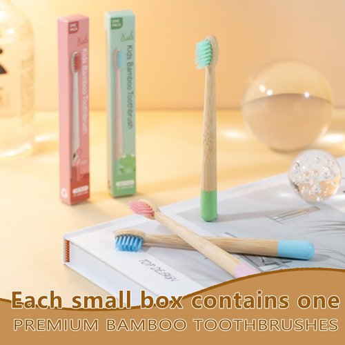 BlueForest Era Kids Bamboo Toothbrushes Set, BPA Free Soft PBT Bristles, Natural Eco Friendly Wooden Tooth Brush for Children Toddler, Biodegradable Individual Wrap Travel Toothbrush 6 Pack