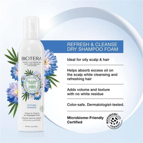 Biotera Refresh & Cleanse Dry Shampoo Foam - Oily Scalp Relief | Vegan, Paraben-Free | 9 Fl Oz