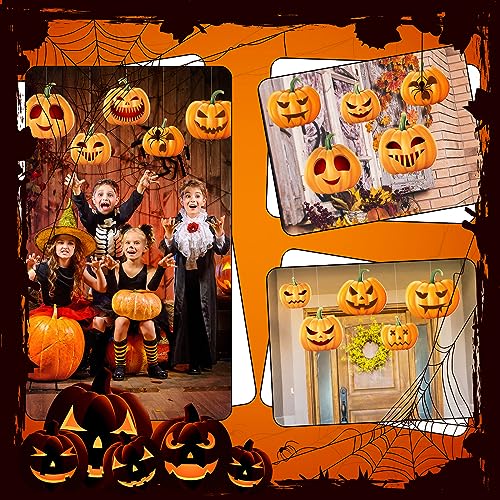 Halloween Hanging Pumpkins Decor Set - Outdoor Jack O Lantern Ornaments, 12 Pieces, Waterproof, 8.5x9 Inches