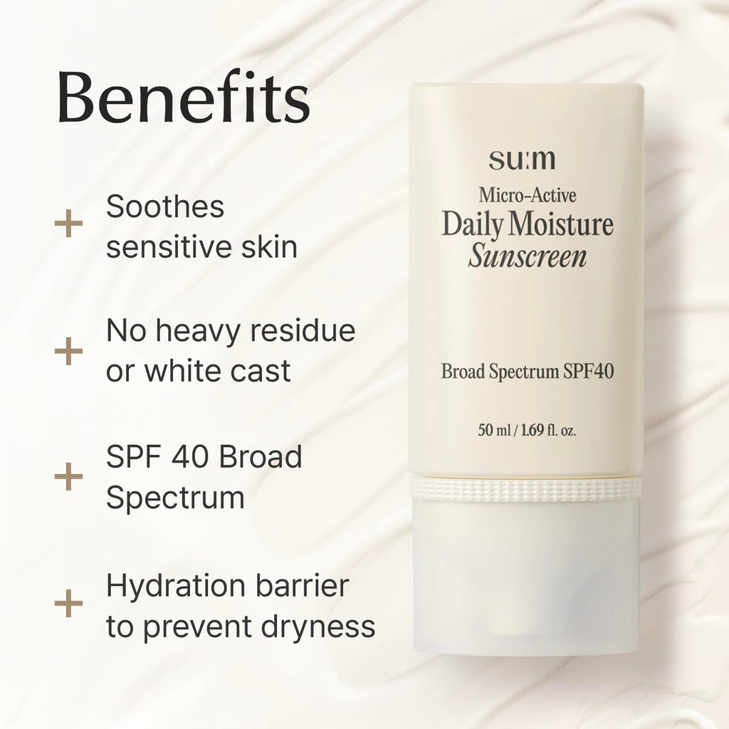 SU:M Micro-Active Daily Moisture Sunscreen - SPF 40 Korean Skincare for Hydration & UV Protection (1.69 fl oz)