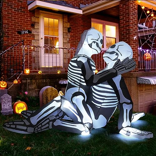 6.5 FT Inflatable Skeleton Couple Halloween Yard Decoration with Built-in LEDs