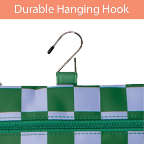 Tender Love + Carry Green Gambit Checkered Hanging Travel Bag, Toiletry Bag, Makeup Bag for Women, Portable Water-resistant Small Travel Bag for Toiletries & Cosmetic Essentials
