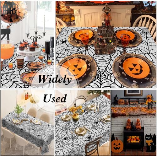 84x60 Inch Halloween Lace Tablecloth with Spider Web Design - Indoor Decor