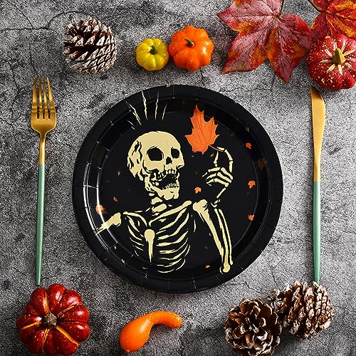 Halloween Paper Plates 30 Pack - Skeleton Design for Party Tableware
