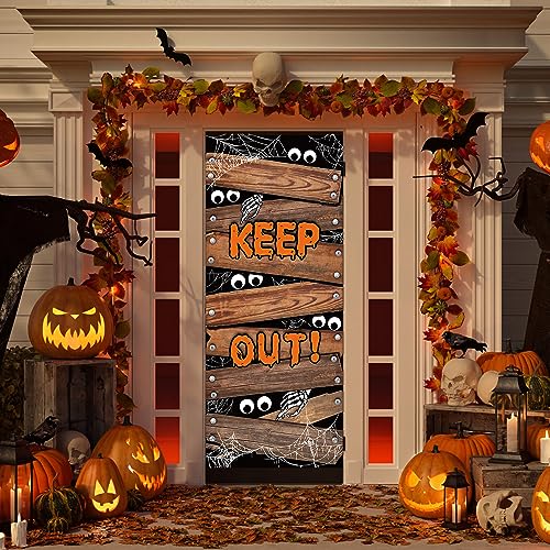 Halloween Door Cover Large Fabric Decor for Front Door & Porch - Spooky Party Sign