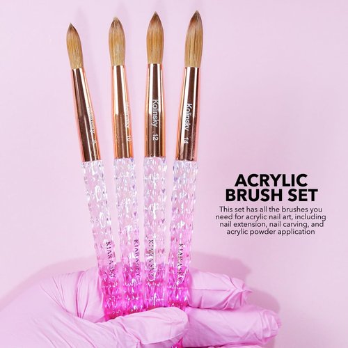 Kiara Sky Acrylic Brush #12 - Pink | 100% Pure Kolinsky | Crystal Cut Handle and Acetone Resistant