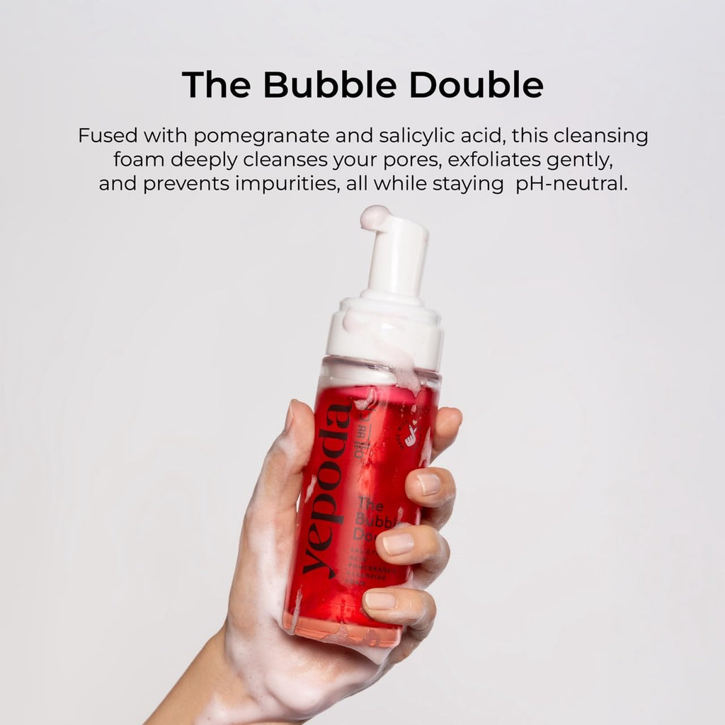 Yepoda Bubble Double Cleansing Foam - Gently Exfoliating Vegan Face Cleanser for All Skin Types | 4.22 FL. OZ.
