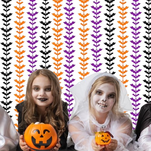 HPMAISON Halloween Foil Fringe Curtains 2 Pack - Bat Orange Black Purple Streamers