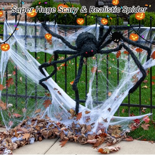 Halloween Spider Web Set with 59-Inch Fake Spider and 20 Mini Spiders - Indoor Outdoor Decor