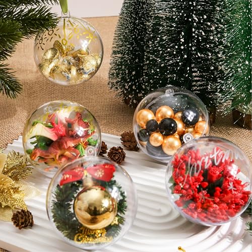 24 Clear Plastic Fillable Christmas Ornaments 3.15 Inch for DIY Crafts & Decorations