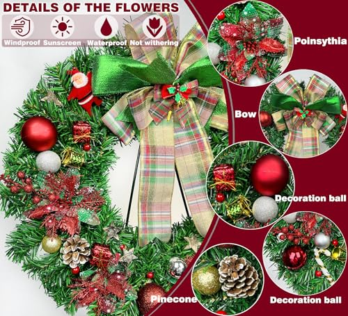 Christmas Cemetery Wreath with Stand - Poinsettias, Bow, All-Weather Decor