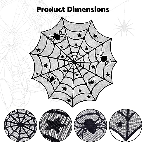 Halloween Black Lace Spider Web Tablecloth - 40 Inch Round Table Decor
