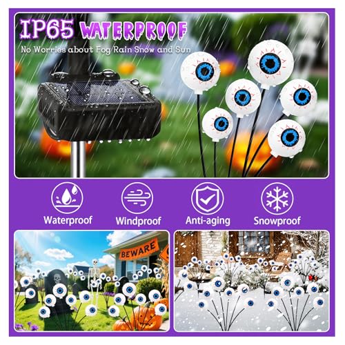 Kohlrabi Halloween Outdoor Decorations - Purple 4 Pack Solar Swaying Eyeball Lights