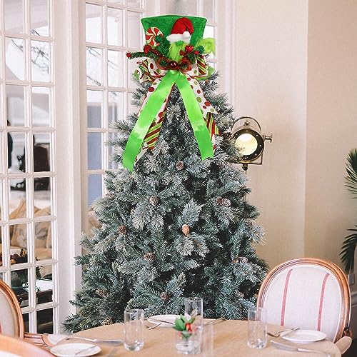 Large Green Velvet Christmas Tree Topper Hat with Lengthened Bowknot - Holiday Decor