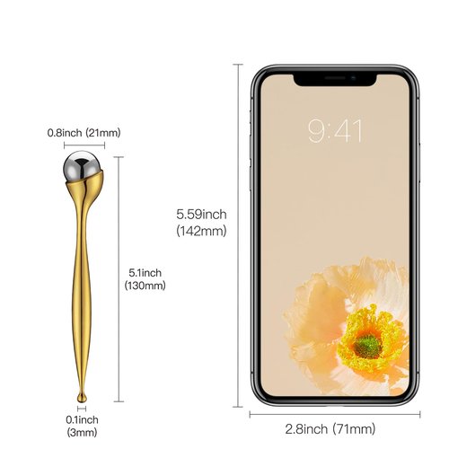 LISAPACK Metal Eye Cream Roller Wand, Face Massage, Facial Massager for Applicator, Reduce Puffiness (Gold)