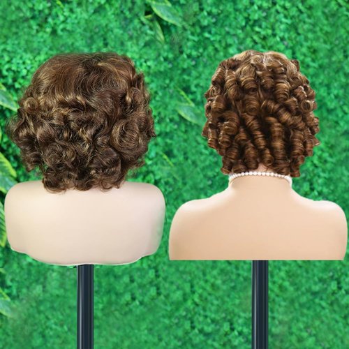 IMAYLI Fringe Bouncy Human Hair Wigs For Black Women Afro Rose Curly Funmi Glueless Wigs with Bangs Short Bouncy Curly Bob Wig With Bang 8Inch 180% Density P4/30