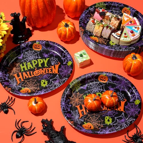 Halloween Party Plates 50 Pack - 10x12 Inch Oval Disposable Dinnerware