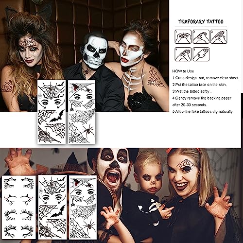 Halloween Eye Shadow Tattoo Stickers with Spider Web Skull Bat Design - 4 Pairs for Face Makeup