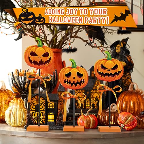 Halloween Wooden Pumpkin Signs - 3 PCS Autumn Fall Table Decor - Pumpkin Variation