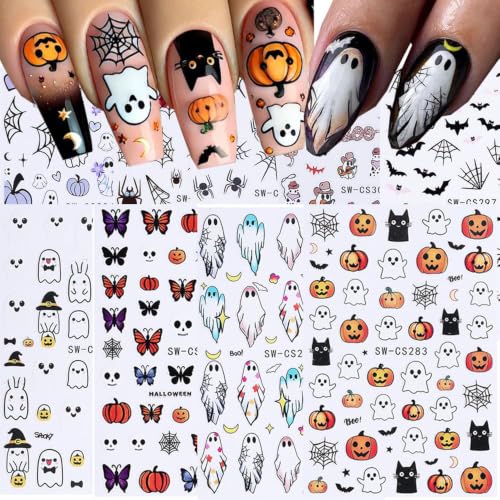 Halloween Nail Stickers Set - 9 Sheets Ghost Spider Web Bats - Halloween 9swcs