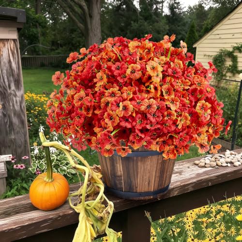 Artificial Fall Flowers Bundle - Outdoor 16 Pcs with 2 Colors - Adjustable & Realistic