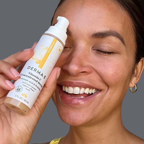 DERMA E Vitamin C Serum - Hydrating & Brightening with Hyaluronic Acid, 2 Oz | All-Natural Antioxidant Formula