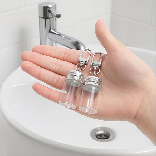 Doromy 12 Packs 7ml Mini Glass Bottle Keychain with Screw Cap Small Clear Vials with Metal Key Ring Clear Glass Storage Jars for Crafts, Perfume, Essential Oils, Travel