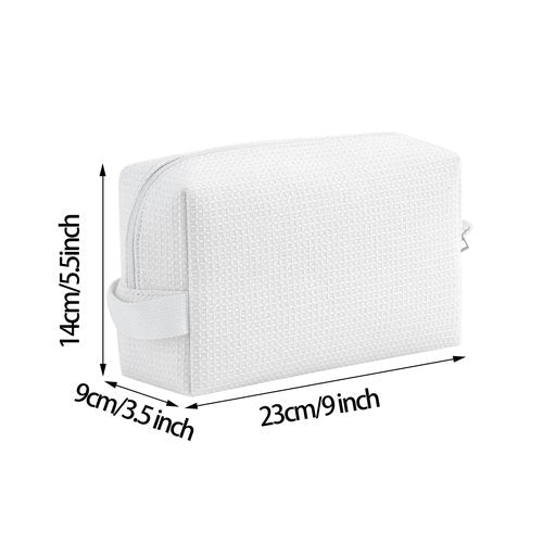 DYSHAYEN Waffle Makeup Pouch Bag, Small Travel Cosmetic Bag, Gifts for Women Bridesmaid,Wedding,Christmas (White)
