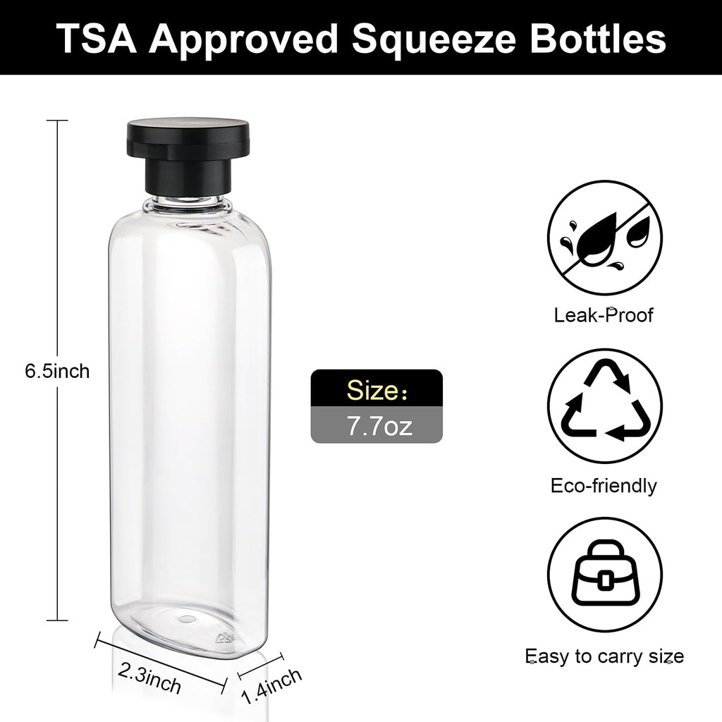 Wowang Travel Shampoo and Conditioner Bottles 7.7oz 9 Pack Leak Proof Squeeze Bottles with Flip Cap Refillable Containers Plastic Travel Bottle for Toiletries for Lotion Shampoo Conditioner