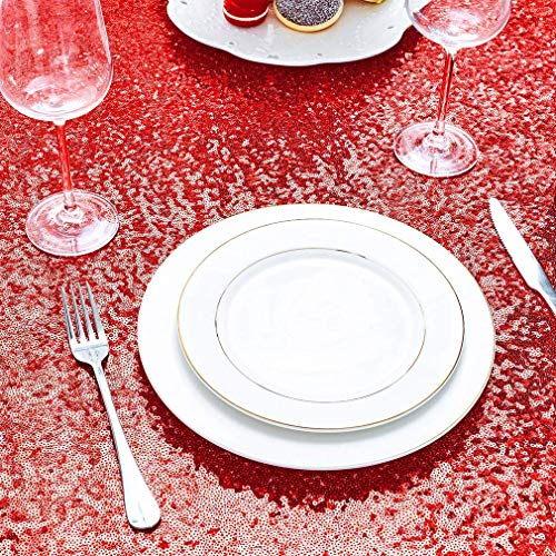 30 Inch Red Sequin Tablecloth - Glitter Round Wedding Party Decor
