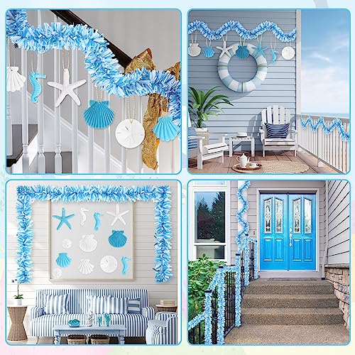 Ocean Themed Party Decorations Set - 30 Resin Sea Ornaments & 40ft Tinsel Garland