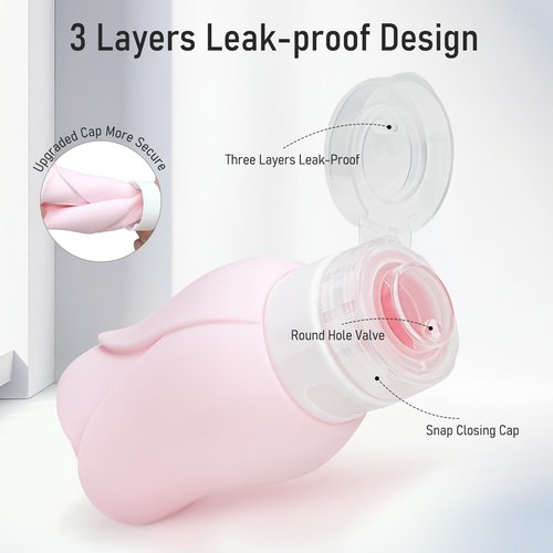 Travel Containers Bottle for Toiletry 4 Pack 3oz Leakproof TSA Approved & Refillable Mini Cream Jars, Silicone Squeeze Tube Rose Bottles for Shampoo Lotion Body Wash BPA Free +Bag, Red Pink Rose