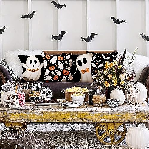 Halloween Pillow Covers Set of 4 20x20 Inch Ghost Pumpkins Bat Decor for Home Sofa