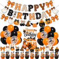 Halloween Birthday Decorations Set with Ghost Banner Balloons & Cake Topper