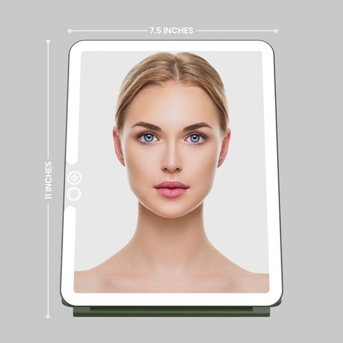 LUNA London Eclipse LED Lighted Travel Vanity Makeup Mirror | 3 Colour Light, Compact, Portable, Lighted, Rechargeable, Illuminated Mirror | Perfect for Travel, Makeup & Beauty Needs | Forest Green