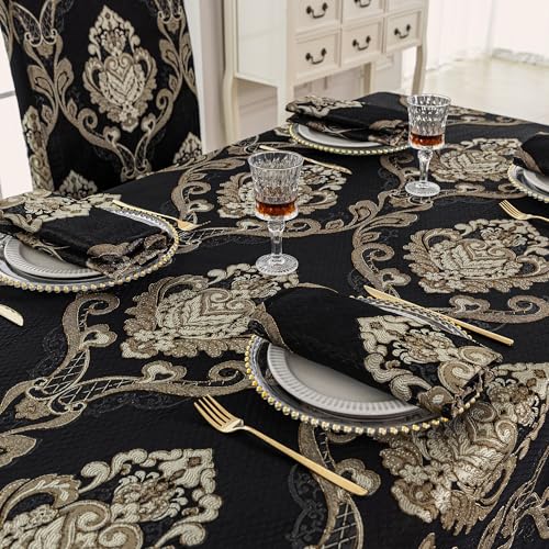 Rectangular Jacquard Tablecloth 60 x 120 Inches Black - Elegant Home Decor