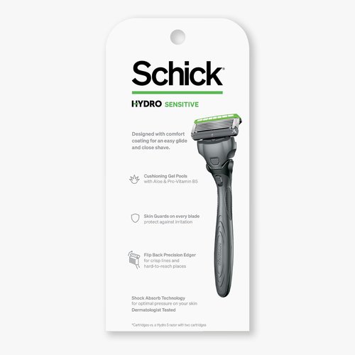 Schick Hydro Sensitive Razor, 1 Razor Handle and 3 Cartridges | Razors for Men Sensitive Skin, 1 Handle with 3 Razor Blades Refills