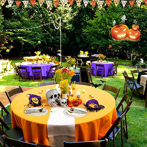24 Pack 84 Inch Round Plastic Tablecloths - Black, Purple, Orange, Disposable