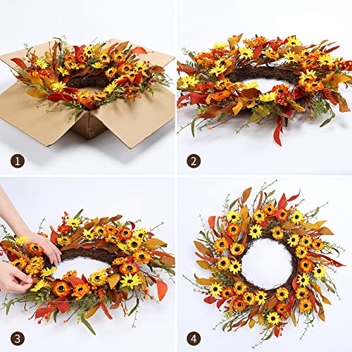 20-Inch Artificial Fall Wreath for Front Door with Autumn Flowers & Foliage